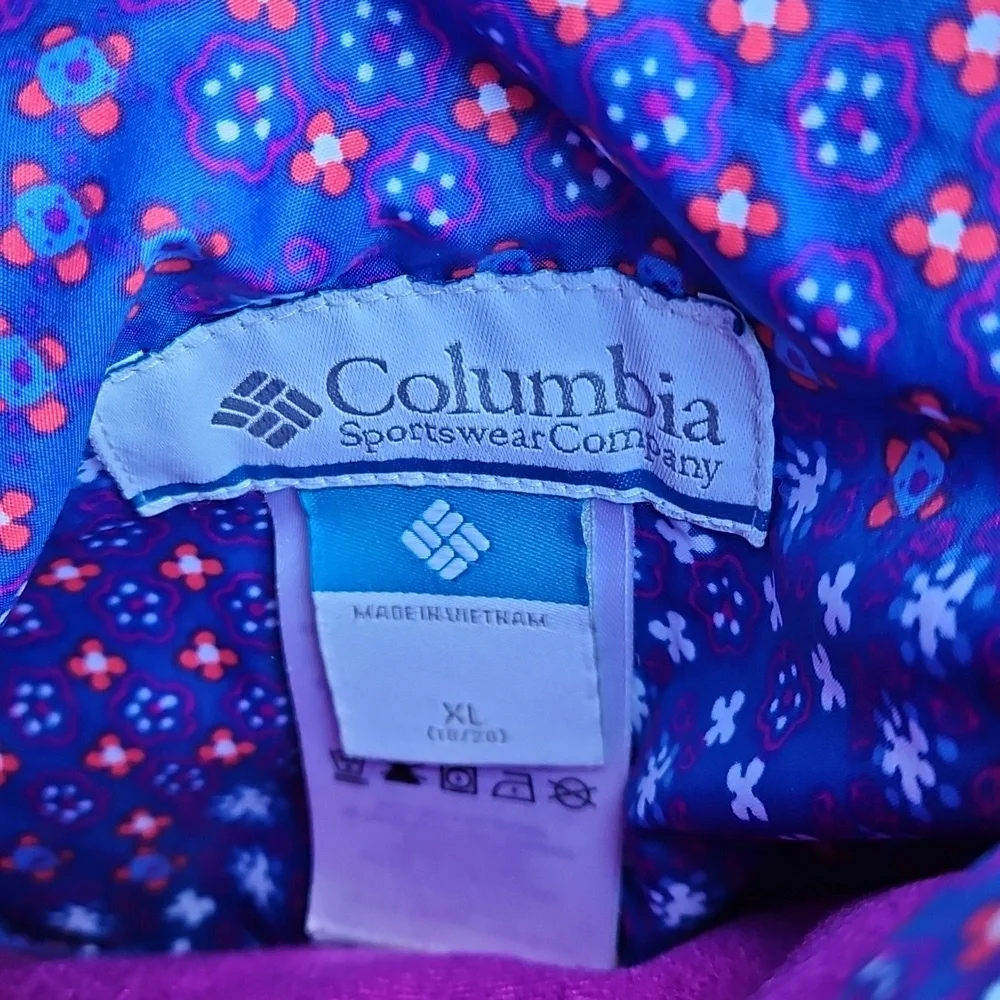 Columbia Reversible Blue And PINK Floral Puffer Fleece Jacket XL (18/20)
